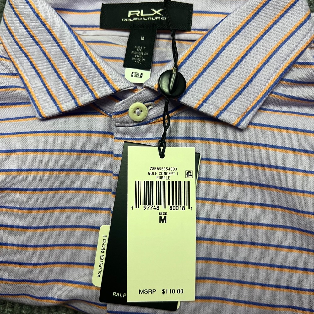 RLX Ralph Lauren Mens Purple Striped Golf Concept 1 Polo Shirt Size
Medium NWT - Picture 8 of 9